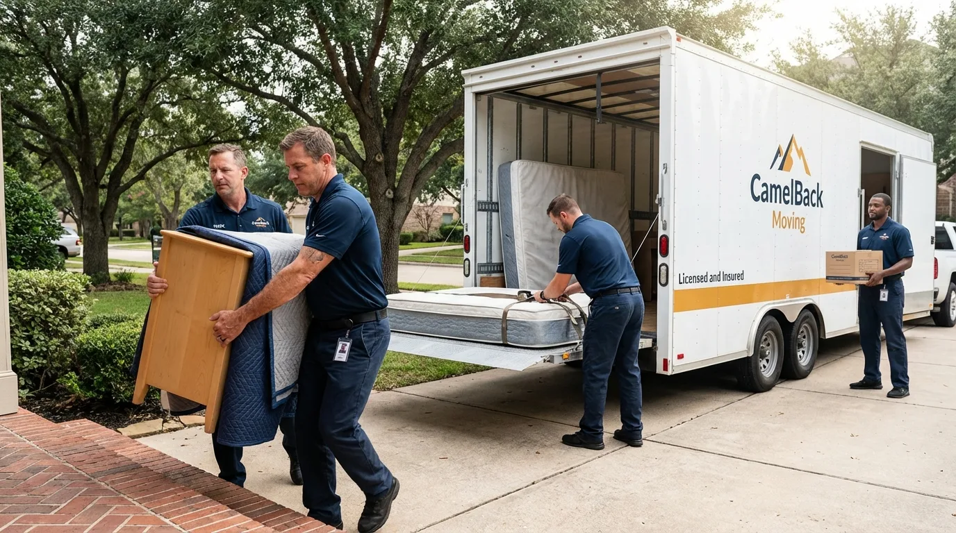 Crew loading residential truck for cross-state move from Paris, IL